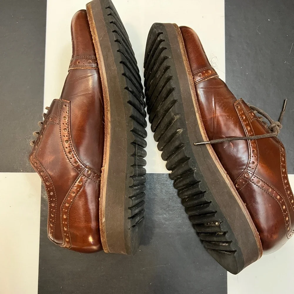 Grenson Brown Leather Platform Brogues with Red Insoles